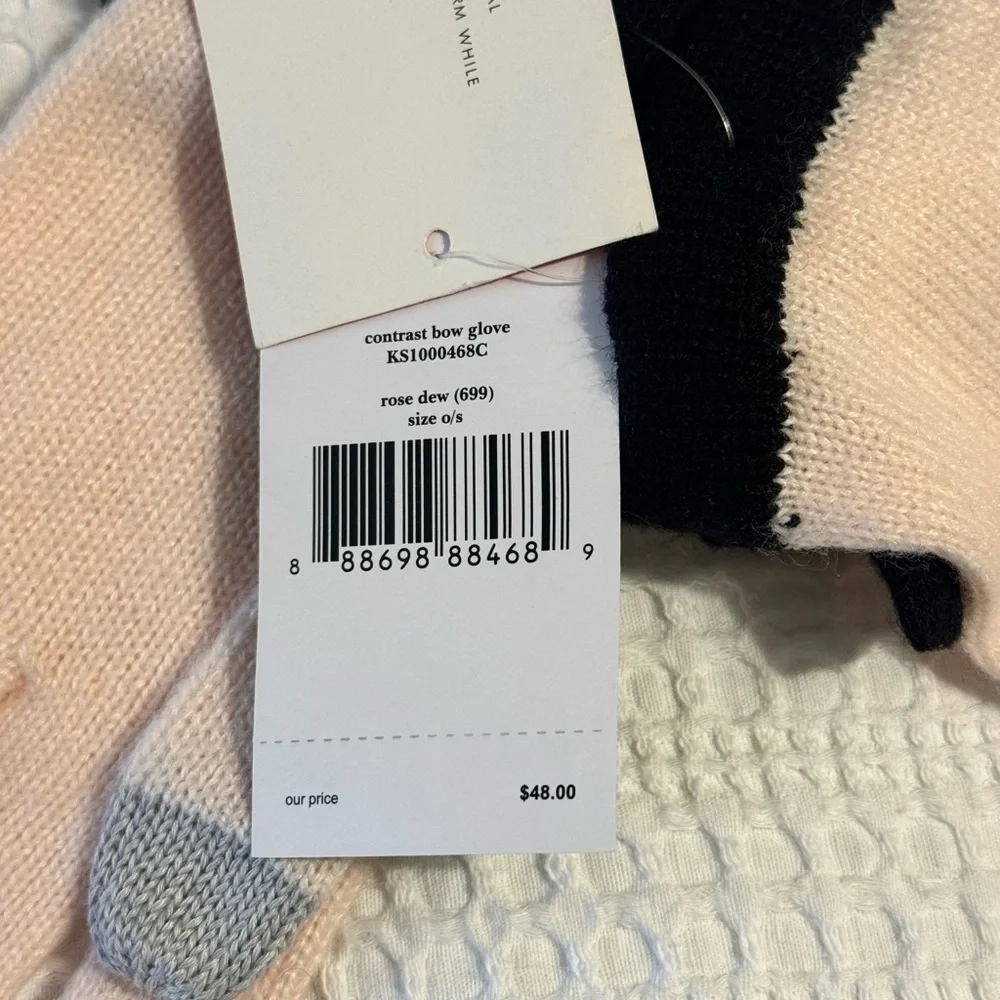 New Kate Spade Rose Dew Pink and Black Bow Tech Gloves